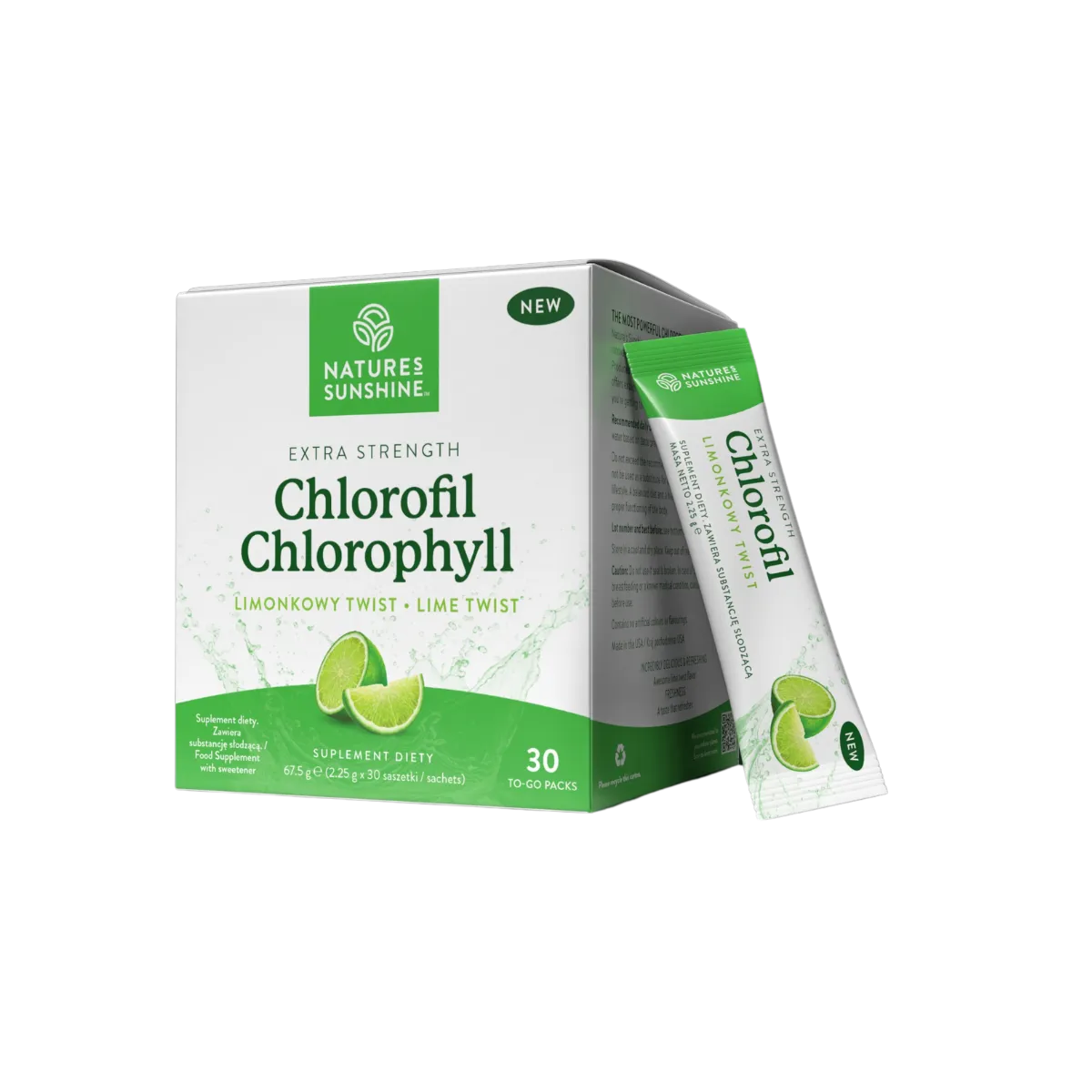 Chlorofilas paketėliuose su limonų skoniu